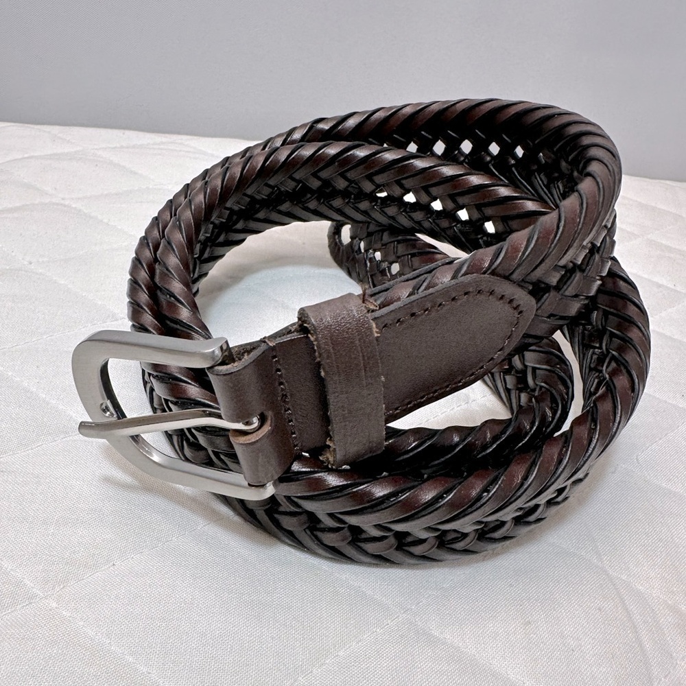Womens Leather Belt Braided Brown 1.25”x 41”